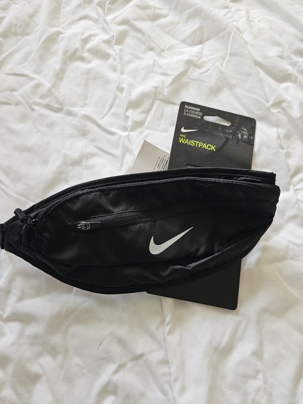 Nike Black Waistpack with White Swoosh Logo